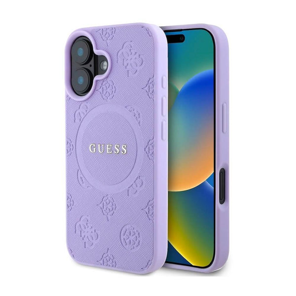 Guess PU Saffiano Peony Stamp MagSafe Leather Hard Case за iPhone 16