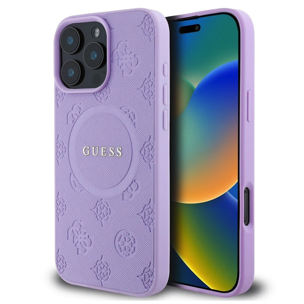 Guess PU Saffiano Peony Stamp MagSafe Leather Hard Case за iPhone 16 Pro