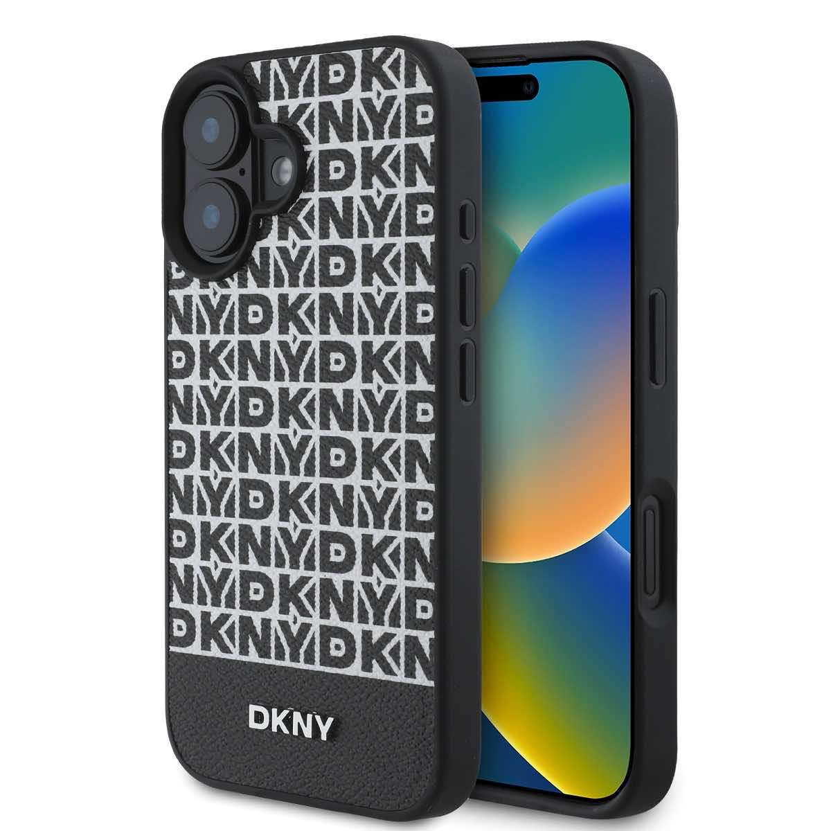 DKNY PU Leather Repeat Pattern Bottom Stripe MagSafe Leather Hard Case за iPhone 16